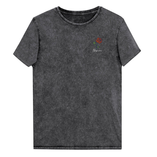 Thrive Rose Embroidered Denim T-Shirt - Thrive Attire